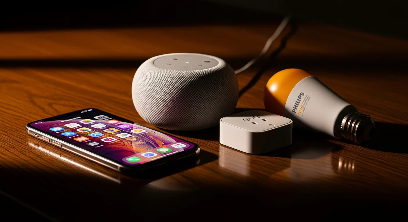 Smart-Home-Geräte: HomePod mini, Philips Hue Lampe und Eve Steckdose