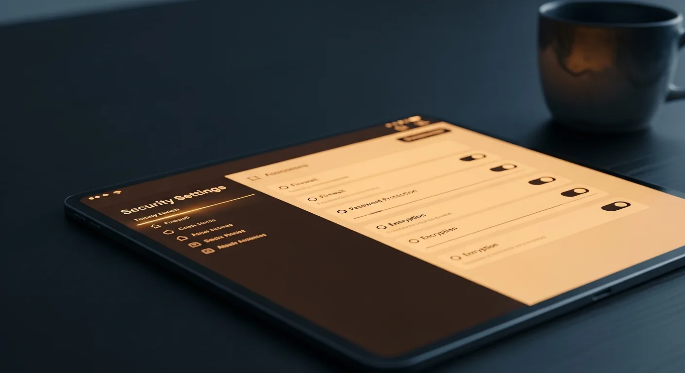 Tablet zeigt Router-Einstellungen mit Sicherheitskonfiguration