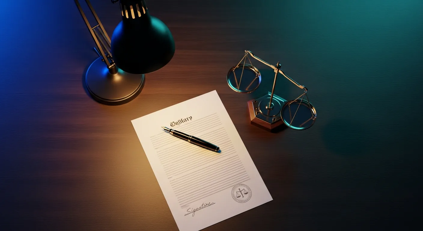 Schreibtisch mit Dokument, Füllfederhalter und Schreibtischlampe — Impressum
