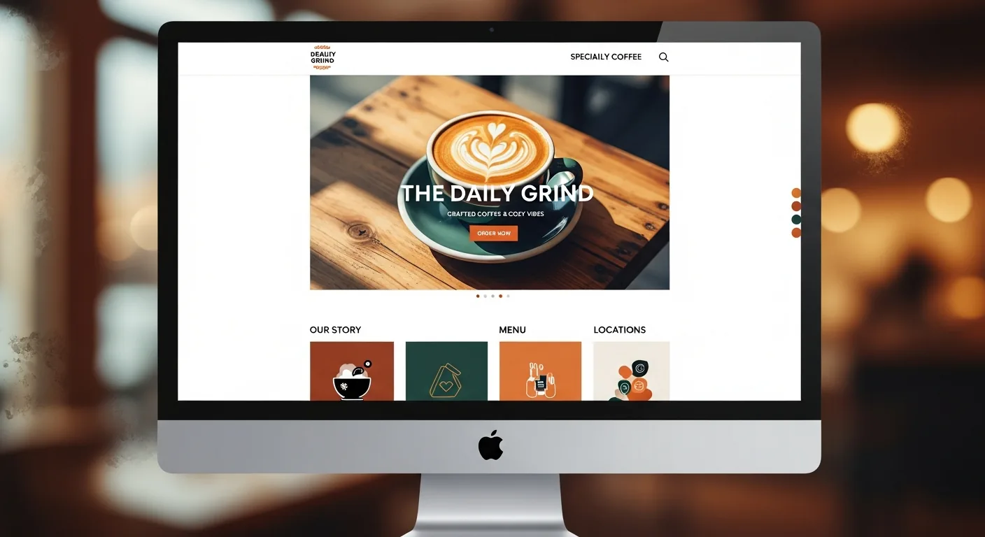 Website-Design-Mockup für ein Berliner Café auf einem iMac-Bildschirm