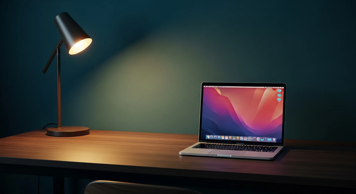 MacBook Pro auf einem Schreibtisch mit geöffnetem Einrichtungsassistenten