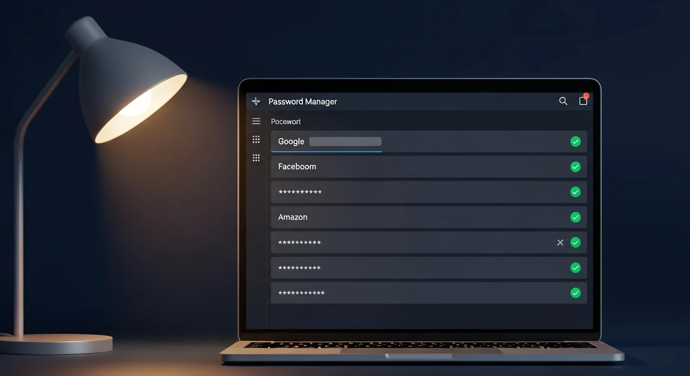 Laptop mit Passwort-Manager auf dem Bildschirm — Online-Sicherheit
