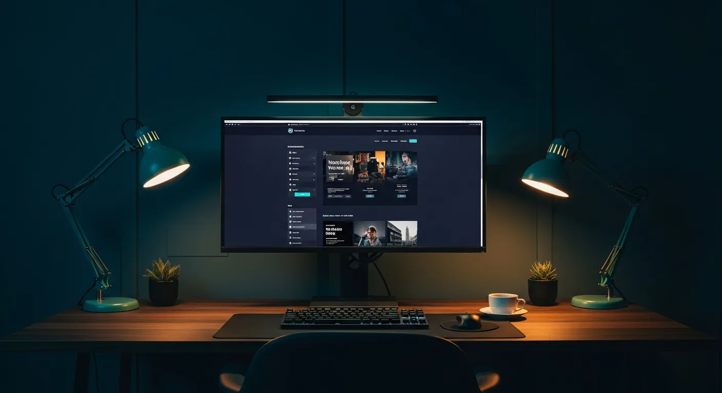 Großes Ultrawide-Display zeigt ein Website-Design im Dark Mode — SilberBridge